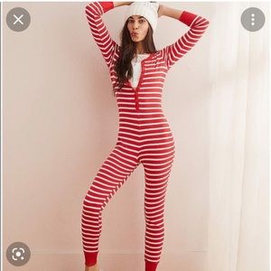 Aerie Red + White Stripped Pyjama Onesie